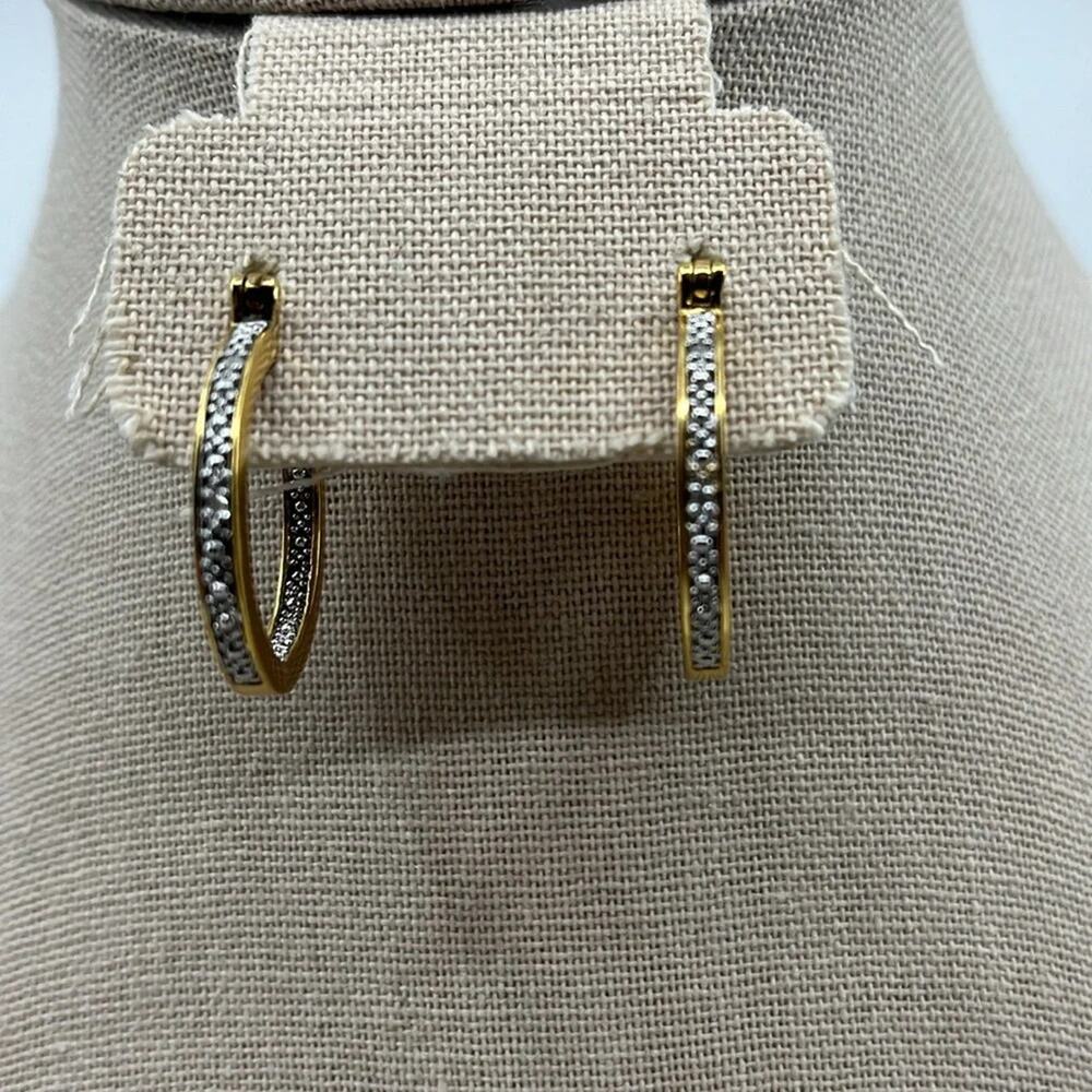 Vintage 925 Sterling Silver Gold Overlay Hoop Earrings - Picture 6 of 14